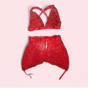 Dream Girl Red Floral Lace Lingerie Set